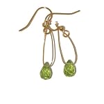 Peridot Earrings 03 Dangle Green Faceted Drop Gold Plated Crystal Healing Gemstone Genuine Smiling Stone 1.5