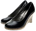 Couture Discount Damenpumps Fashion Plateau Pumps, Heels, Keilabsatz in Korkoptik, Schwarz (P32n)