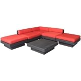 Lexington Modern Laguna 6-Piece Outdoor Rattan, Espresso with Red Cushions