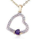 18k Yellow Gold Plated Sterling Silver Amethyst and Diamond Accent Open Heart Pendant, 18