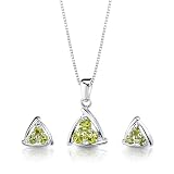 1.50 cts Round Cut Peridot Pendant Earrings in Sterling Silver Free 18 inch Necklace