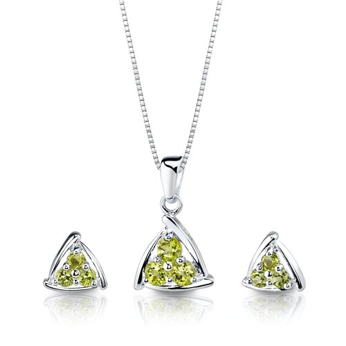 1.50 cts Round Cut Peridot Pendant Earrings in Sterling Silver Free 18 inch Necklace