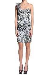 Sexy One Shoulder Cocktail Thigh Length Fitted Pleated  Polyester/Spandex Floral Print  Dress With Ruffles