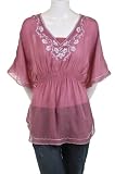 DV & DN Fiesta Floral Embroidered Boho Bat Wing Sleeve Cover Up Blouse Top Purple