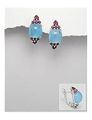 Rhodium plated earrings set with chalcedony and rhodolite In 92.5 Sterling Silver Earrings