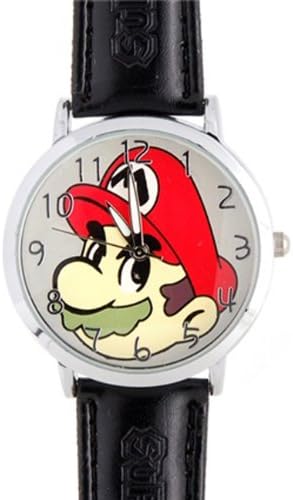 Unisex Fashion Watches Stylish Round Unisex Super Mario Bros Boys Cartoon Quartz Wrist Watch - Black Color