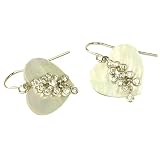 Sterling Silver Earrings Mother of Pearl White CZ Diamond Heart Design Dangle By Bucasi