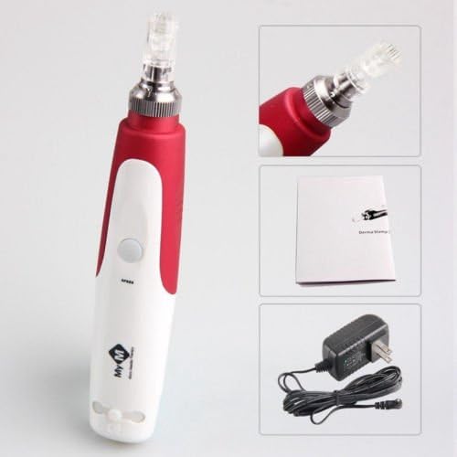 NewNow Electric Dermabrasion System Kit Pen Auto Micro Needle Roller Anti Aging Skin Therapy+2 Cartridge (Red)