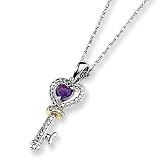 Sterling Silver & 14k Gold Amethyst and Diamond Key Necklace