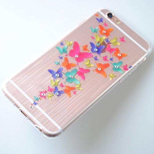 Hairline Hologram Ultra Thin Clear Art Pattern Crystal Gel TPU Rubber Flexible Slim Skin Soft Jelly Case *Bonus Glass* for Apple iPhone 6 6S 4.7" (Rainbow Butterfly)