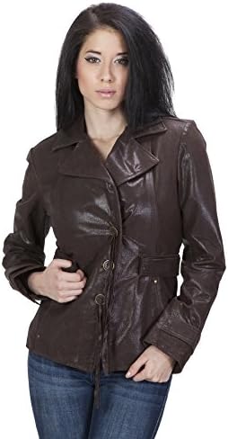 Ramonti Womens Short Leather Trench Jacket, Brown, Large