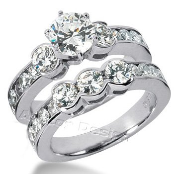 14K White Gold Round Cut Diamond Matching Bridal Set (3.15ct.tw, HI Color, SI2-3 Clarity)
