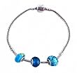 "Pandora" Style Starter Bracelet (B121) + 3 Beads - 8.5" (22 cms) - Silver Tone Metal ~ Aqua