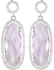 Sterling Silver Halo-Styled Oval Shape Dangle Earrings