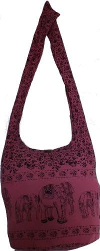 Pink Elephant Jumbo Sling Cross Body Shoulder Bags Hippie Hobo Thai Cotton Vintage Bohemian Gym Bag Craft Bag Satchel Grocery Fishing Bag Oversized Carry-on Bags Purses By Audrey Slavich