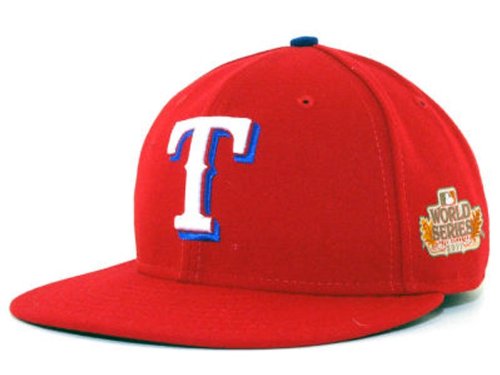 Texas Rangers Official On-Field 2011 World Series 59Fifty Fitted Cap by New Era (Red-White)(Size=7-3/8)