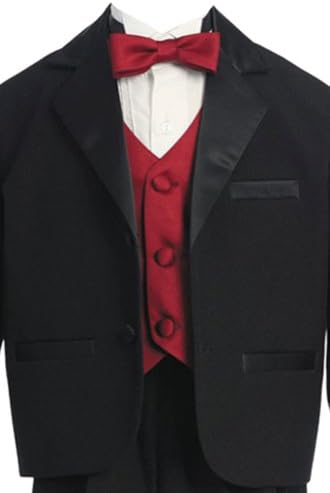 Fougerkids 5 Piece Black/red Boys Wedding Short Tuxedo Suit Size 6