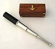 Hand Held Silver Telescope with Wooden Box & 12x Magnification 15"