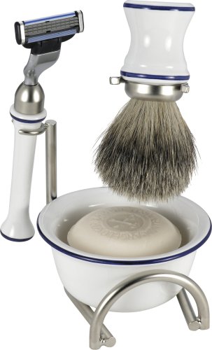 Swissco 5-Piece Shave Set, Ceramic Bowl, Badger, Mach 3 with Soap, Gift Box
