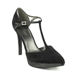 Lauren Ralph Lauren Women's Dacia Platform T-Strap,Black/Steel,10 B US