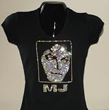Michael Jackson Face 100% Swarovski Clear & Jonquil Crystal Short Sleeve T-Shirt
