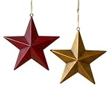 Set of 2 Rustic Red & Gold Country Star Christmas Ornaments