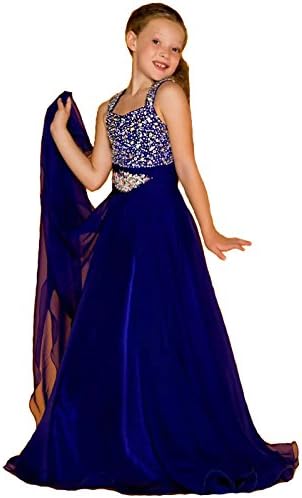 Xiannv Girls' Halter Rhinestone Satin Long Pageant Dress Party Blue 10