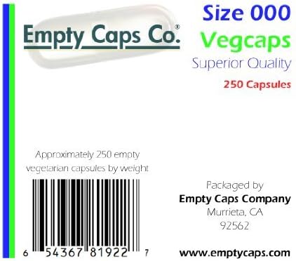 Size 000 Empty Vegetarian Capsules - 250 Count by Empty Caps Company
