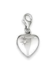 Sterling Silver & Diamond Polished Lobster Clasp 12mm Heart Locket
