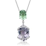 14k White Gold Amsthyst Gem Diamond Pendant Necklace, TW: 10.44 carat