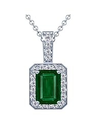 18K White Gold Emerald Cut Emerald And Round Diamond Pendant (GIA Certificate)