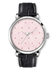 SPRAWL Aanalog Fashion Series Silver Ladies Watches of Genuine Black Leather Strap,Unique Wrist Watch for Women Girls Designed with Hearts in the grid
