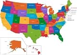 Colorful Usa Map with States and Capital Cities - 24W x 17H - Peel and Stick Wall Decal by Wallmonkeys