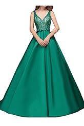 V-neck Lace Cocktail Floor Length Satin Evening Dress  With a Ribbon 