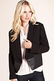 Petite Shawl Collar Open Front Mix Fabric Jacket