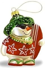 Hawaiian Glass Christmas Ornament Surfing Snowman