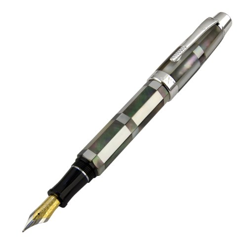 Xezo Maestro Handcrafted From New Zealand Natural Black and White Mother of Pearl Fountain Pen. No Two Pens Are Alike. Limited-edition. Weighty. Individually Numbered. .999 Platinum Plated Fittings. Art Deco Vintage Style. For a Limited time only. A Unique Gift On Sale