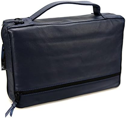 LDS Scripture Tote - Unisex Navy Genuine Leather Quad Tote (Large)