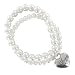 Cream Simulated Double Pearl Bracelet with Reversible Crystal Heart Charm
