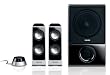 Philips SPA 7350/10 2.1 Multimedia Lautsprecher (100 Watt MPO, 2 Satelliten Holz-Subwoofer, MP3 Eingang an der Fernbedienung) schwarz