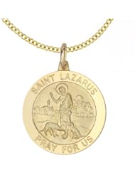 14k Yellow Gold Saint Lazarus Medal, 18"