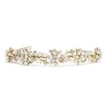24-7 Accessories Gold Bridal Tiara with Ivory Pearls and Crystals