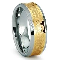 Concave Gold Inlay Celtic Tungsten Carbide Wedding Band Ring 9mm Sz 6.5 SN#001