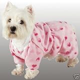 Medium Pink Fleece Heart Dog Pajamas for Dogs 20 - 30 Lbs