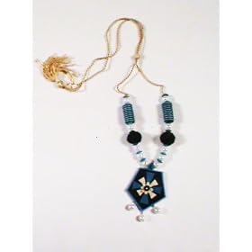 cadeaux Ensemble de bijoux fait main color� Fait de jute Collier avec pendentif Compos�e et boucles d'oreilles - Bleu