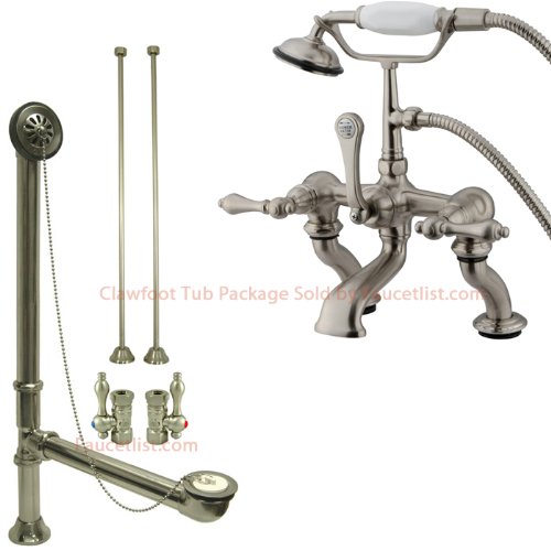 Satin Nickel Deck Mount Clawfoot Tub Faucet W Hand Shower W Drain