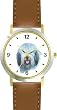 Old English Sheepdog JP Dog - WATCHBUDDY&reg; DELUXE TWO-TONE THEME WATCH - Arabic Numbers - Brown Leather Strap-Size-Large ( Men's Size or Jumbo Women's Size )