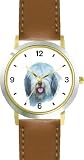 Old English Sheepdog JP Dog - WATCHBUDDY&reg; DELUXE TWO-TONE THEME WATCH - Arabic Numbers - Brown Leather Strap-Size-Large ( Men's Size or Jumbo Women's Size )