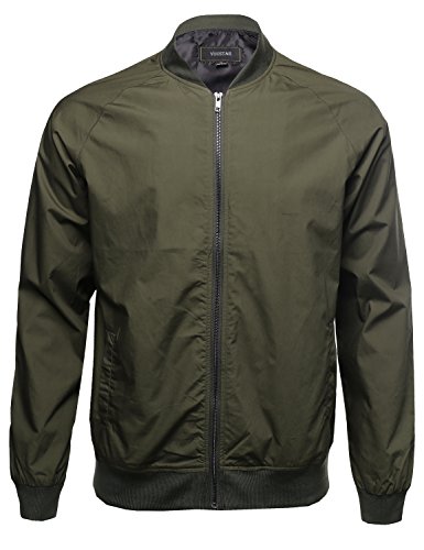 Classic Basic Style Zip Up Bomber Jacket Olive Size M