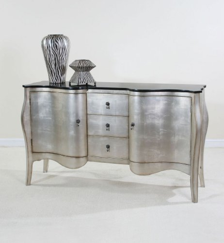 Contempo Granite Top Credenza (Silver/Black) (38H x 66W x 20D)